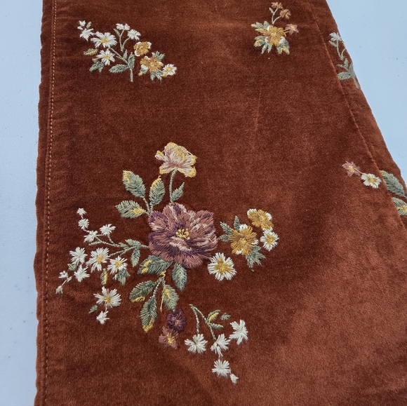 Free People Driftwood Stella Pants Embroidered Floral Velour Straight Leg 29X30 - Picture 8 of 13